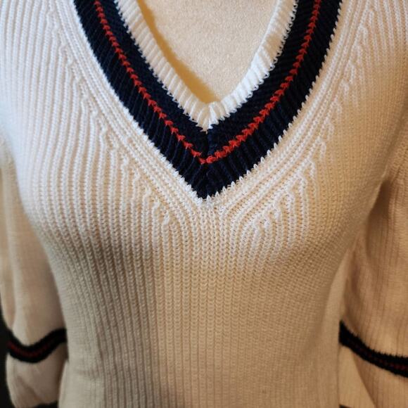 CABI Ace V-Neck Varsity Pull Over Pop Over Bell Sleeves Sweater Size Small - Picture 3 of 9